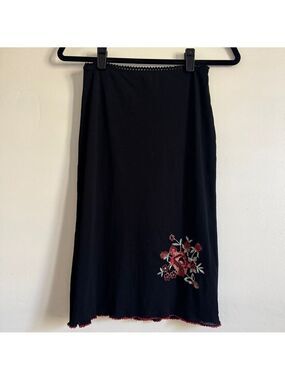 Vintage Kookai **Black Mesh Pencil Skirt** Floral Embroidery, Small